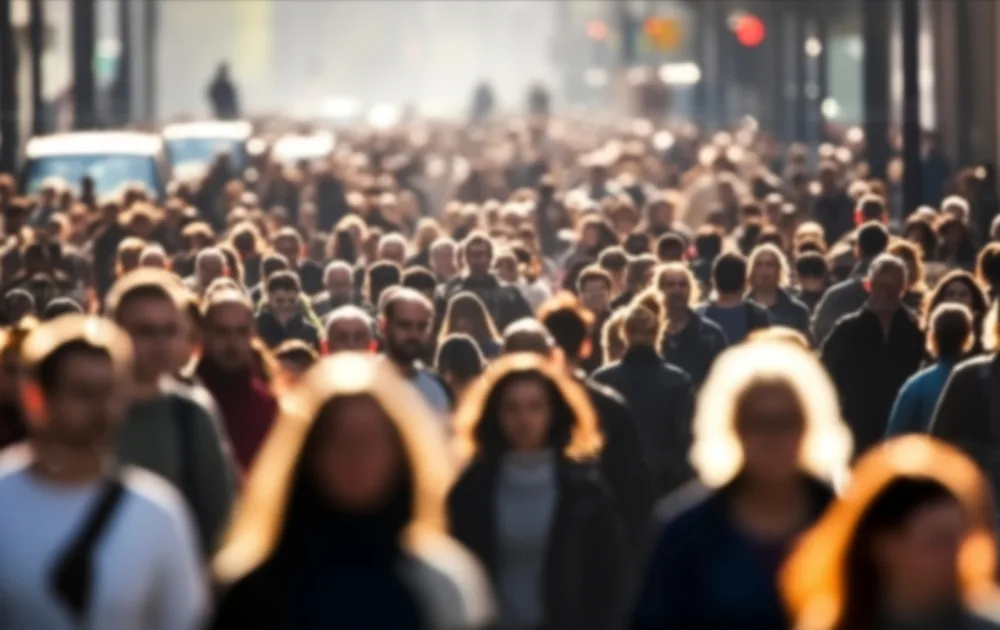 A crowd of people walking.